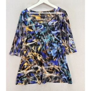 Nally & Millie Women's Sz M Abstract Art Prints Sheer Lightweight Hi-Low Top